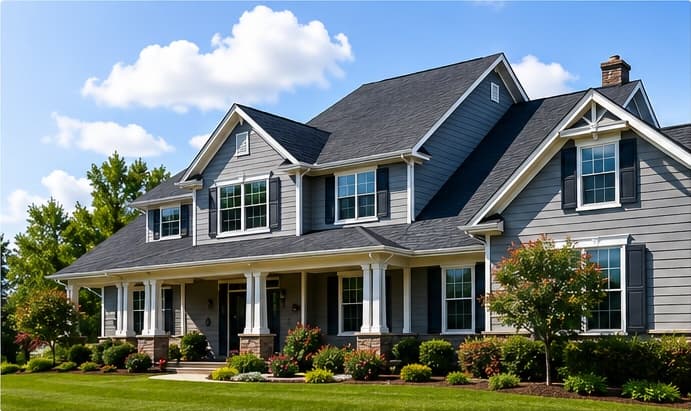Residential home exterior with a modern roof